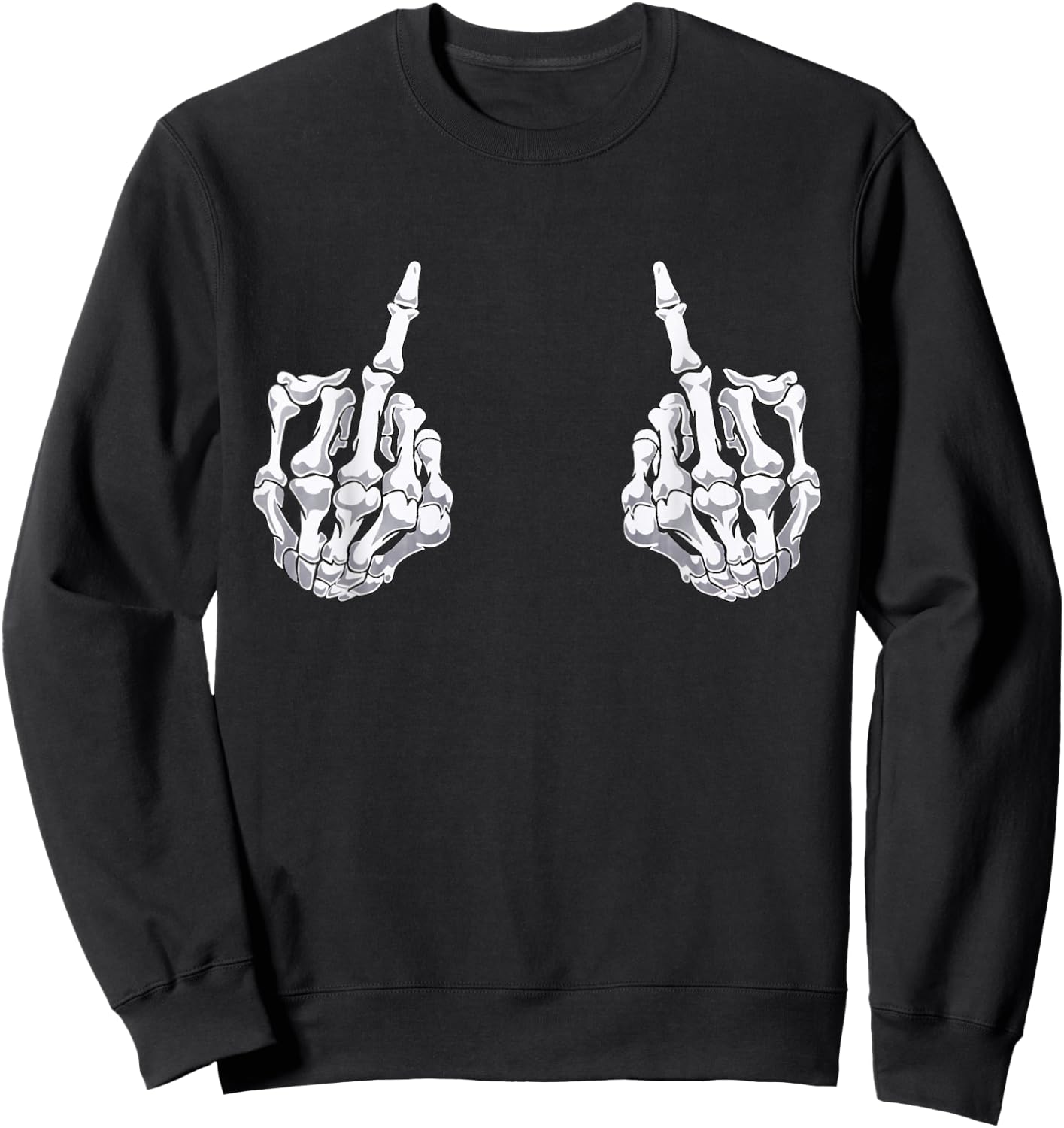 Skeleton Hand Halloween Bones Middle Finger Skull Men Women Sweatshirt - Sweatshirt | Black