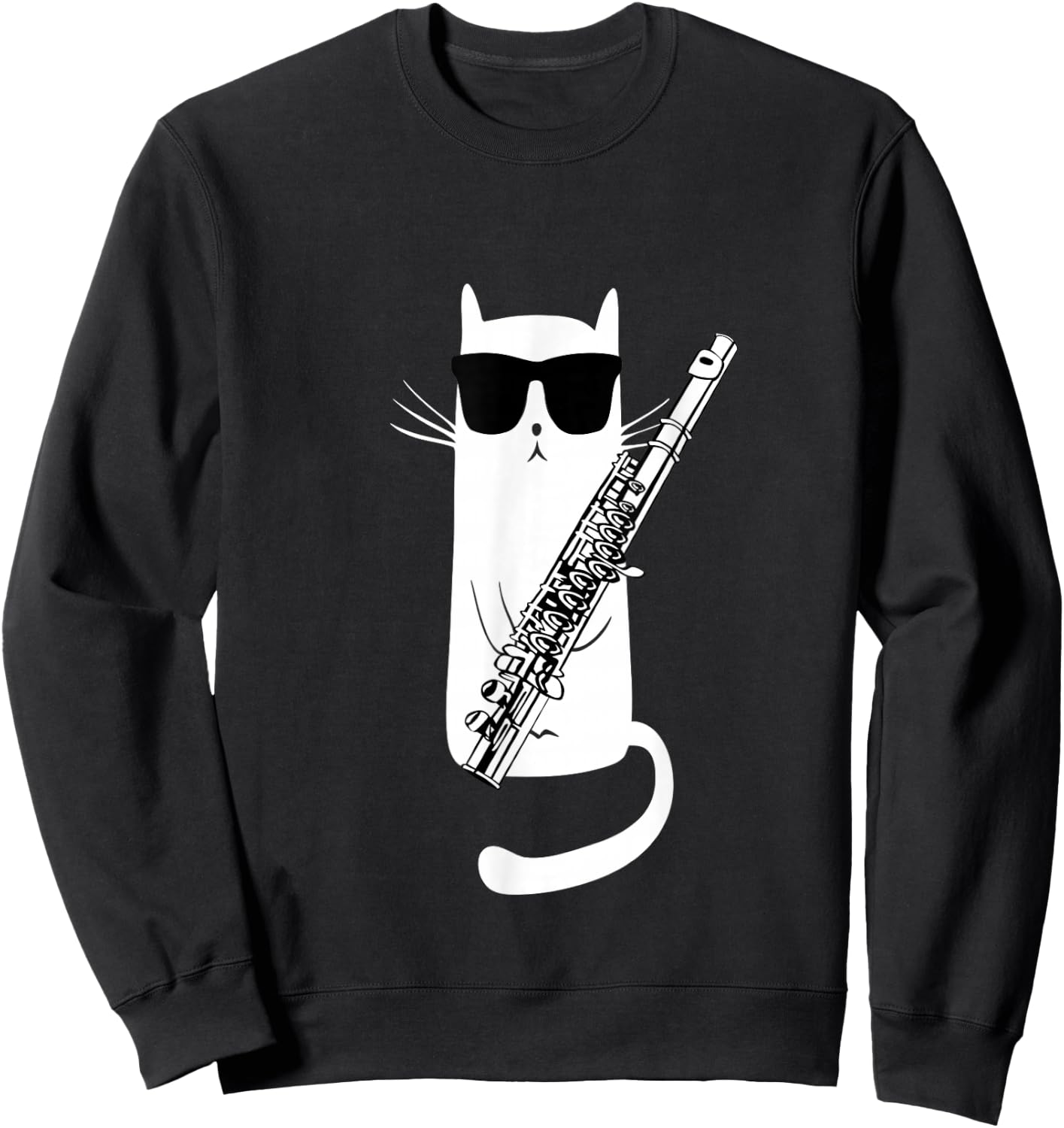 Funny Cat Wearing Sunglasses Playing Flute Small Sweatshirt - Sweatshirt | Black