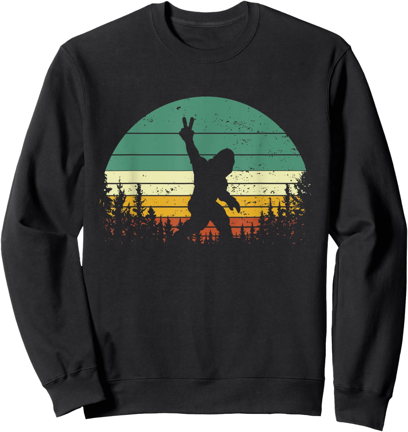 Sasquatch Peace Sign Funny Bigfoot Retro Yeti Sunset Sweatshirt - Sweatshirt | Black
