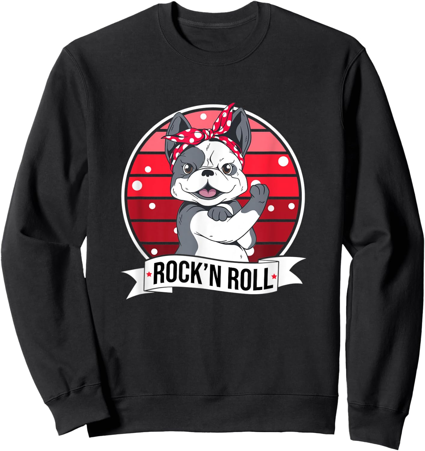 Rockabilly Dog French Bulldog Pin Up Rock'n'Roll Men Women Kids Sweatshirt - Sweatshirt | Black