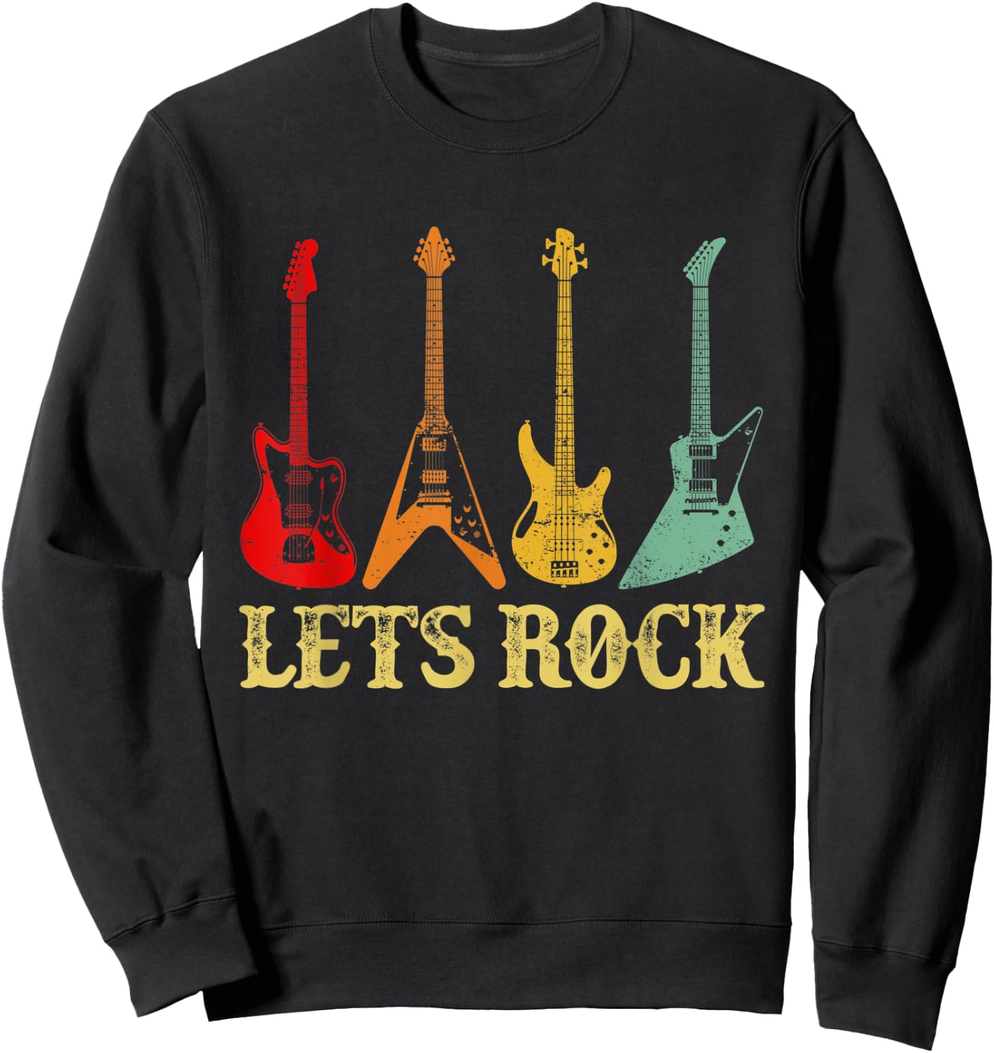 Vintage Retro Lets Rock Rock n Roll Guitar Sweatshirt - Sweatshirt | Black