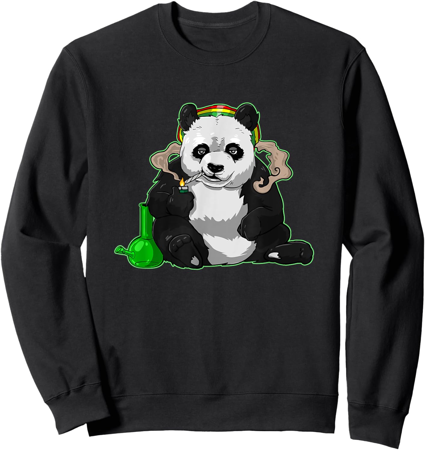Funny Panda Bear Smoking Weed Cannabis Marijuana Stoner gift Sweatshirt - Sweatshirt | Black