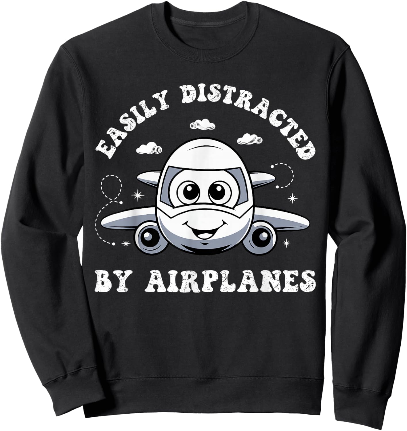 Funny Easily Distracted By Airplanes Pilot Aviation Lover Sweatshirt - Sweatshirt | Black