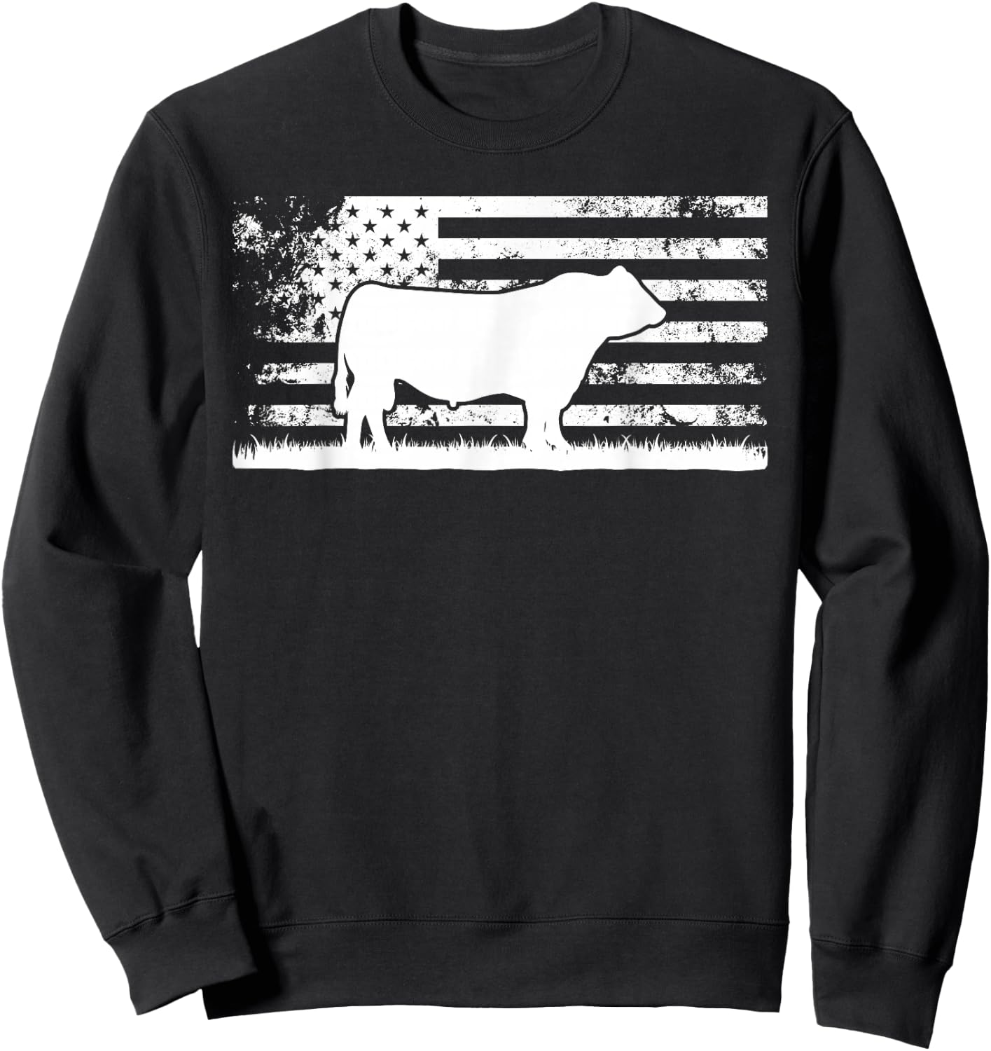 USA American Flag - America Cow Black Angus Rancher Sweatshirt - Sweatshirt | Black