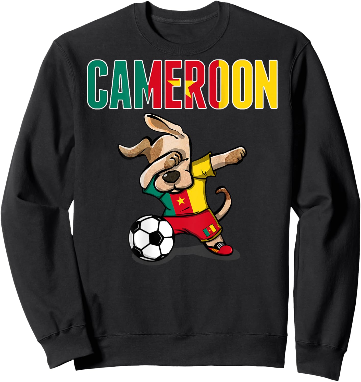 Dabbing Dog Cameroon Soccer Lovers Jersey Cameroonian Flag Men Women Kids Sweatshirt - Sweatshirt | Black