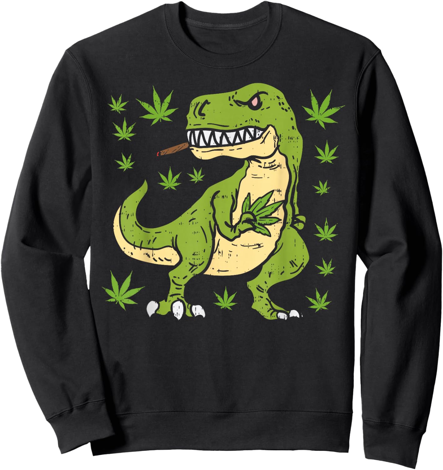 Trex Dinosaur Smoking Weed Cannabis 420 Blunt Stoner Gift Sweatshirt - Sweatshirt | Black