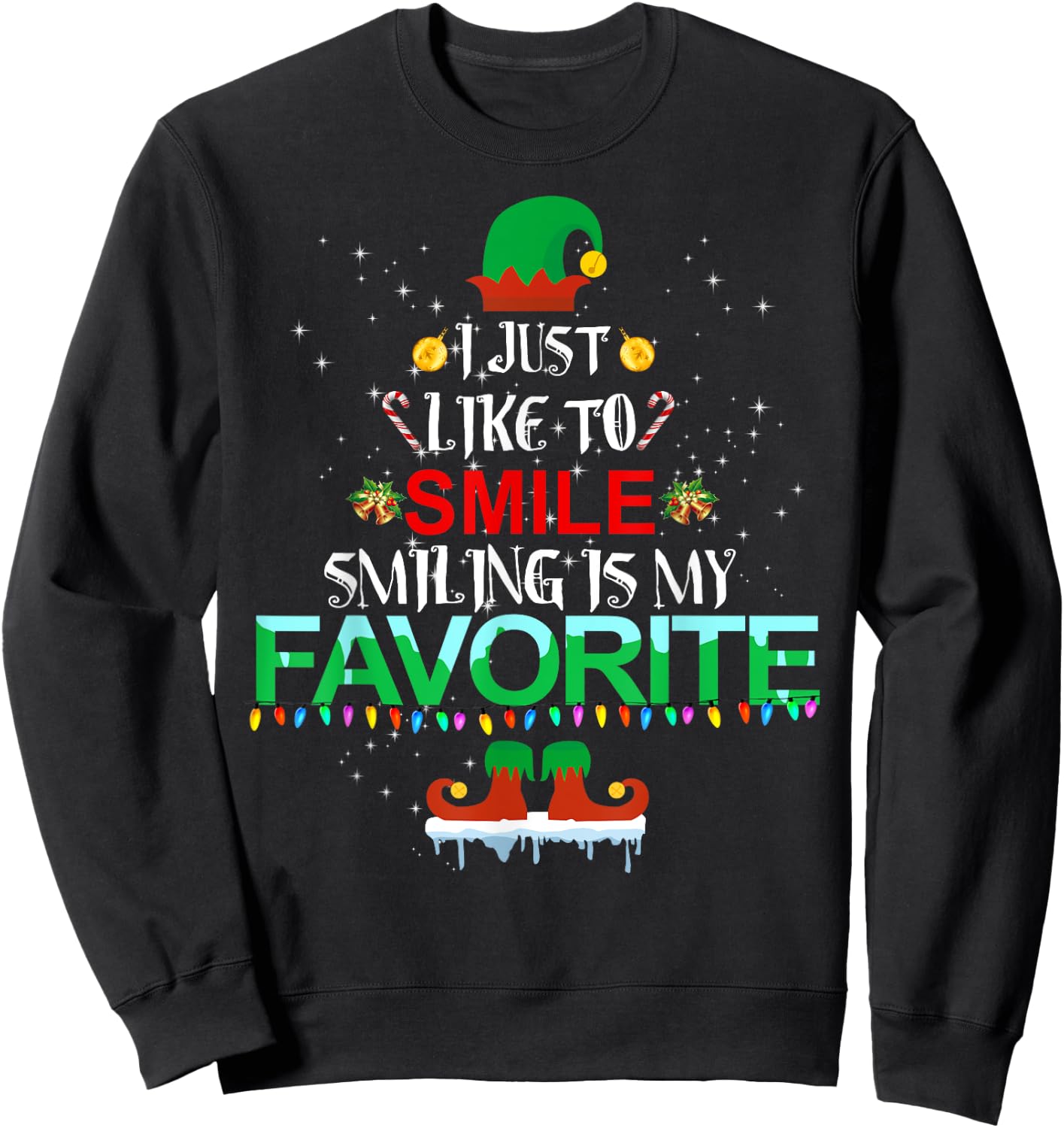 I Just Like To Smile Smiling Is My Favorite Elf Christmas Sweatshirt - Sweatshirt | Black