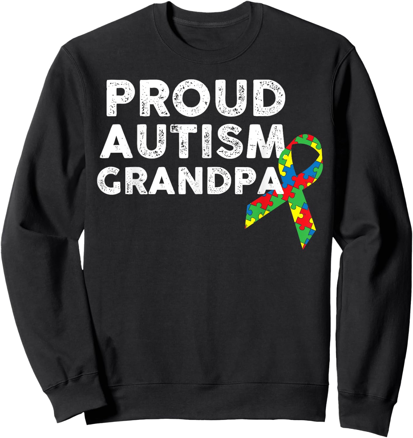 Proud Autism Grandpa Ribbon Puzzle Piece Sweatshirt - Sweatshirt | Black