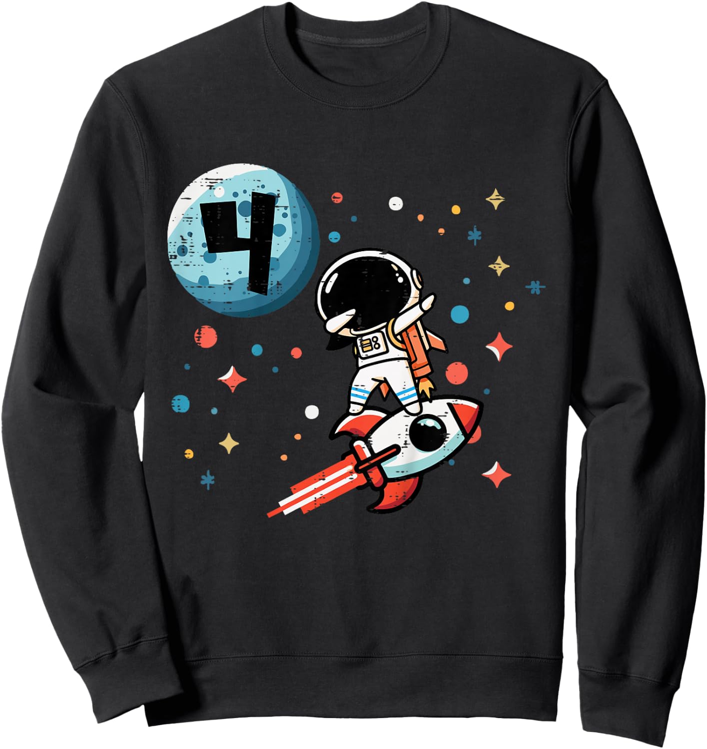 Kids 4th Birthday Astronaut Dab Rocket 4 Year Old Bday Boys Kids Sweatshirt - Sweatshirt | Black