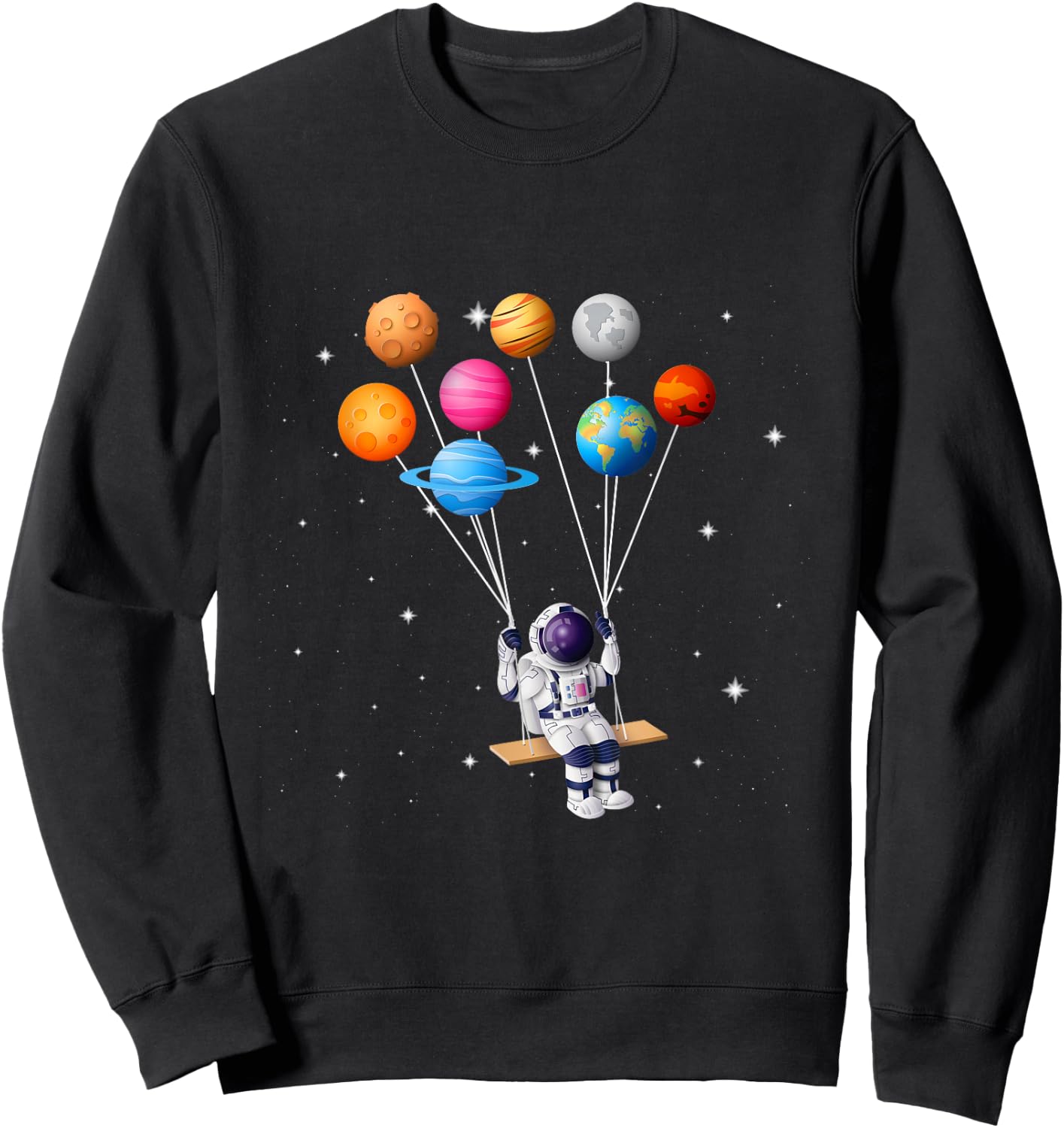 Astronaut Planet Swing Solar System Sun Earth Universe Sweatshirt - Sweatshirt | Black