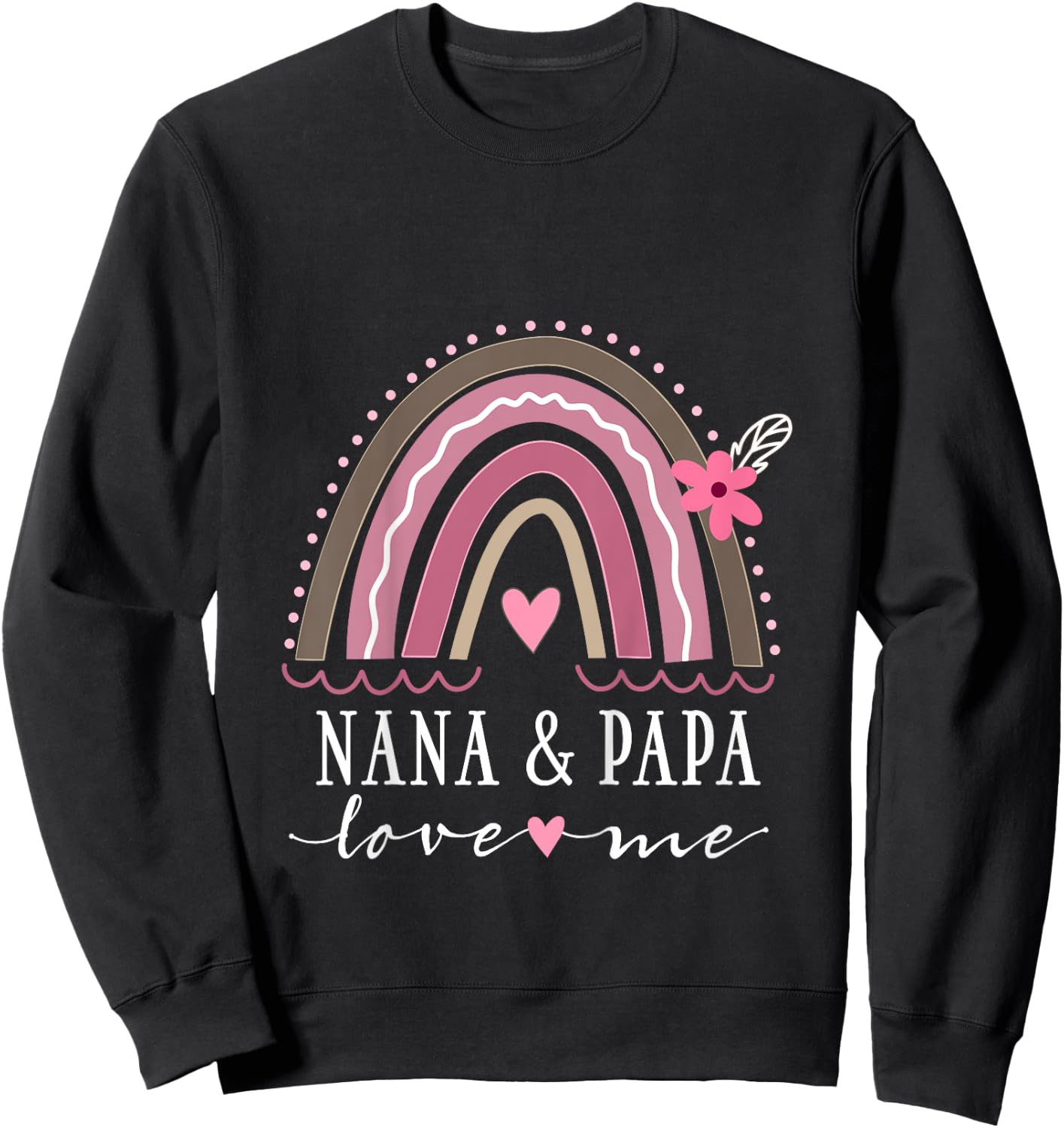 Kids Nana and Papa Love Me Girls Grandchild Boho Rainbow Sweatshirt - Sweatshirt | Black
