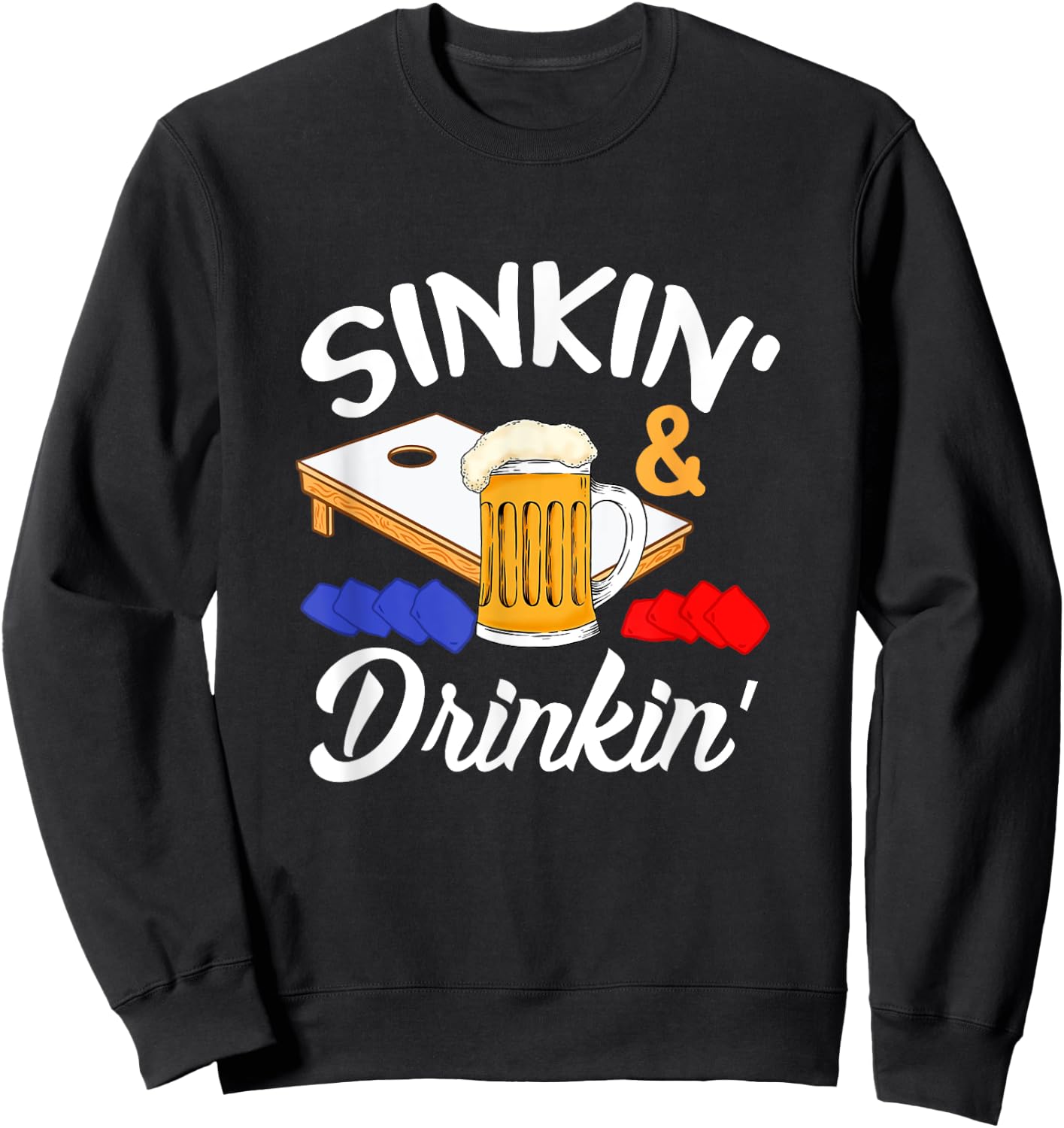 Sinkin' & Drinkin' Funny Cornhole Player Bean Bag Cornhole Sweatshirt - Sweatshirt | Black