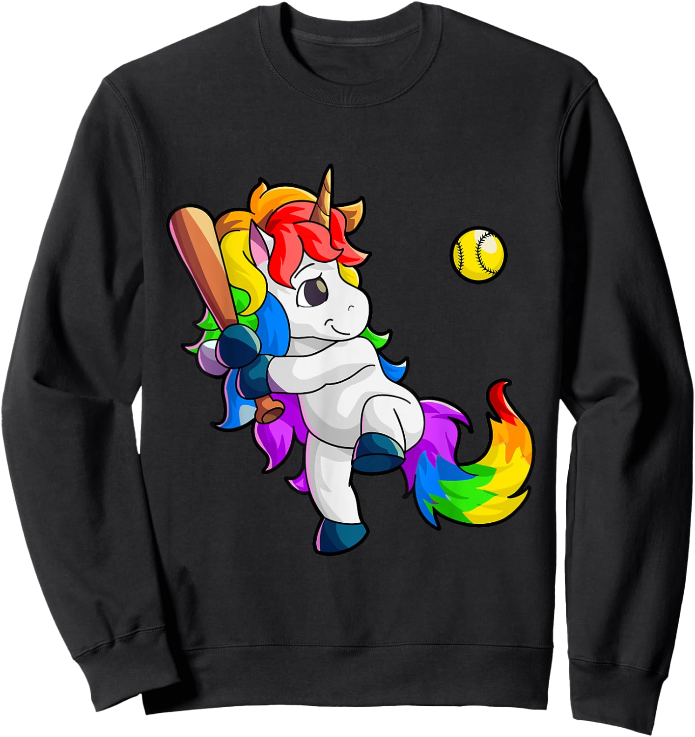 Unicorn Softball Girls Women Baseball Softball Player Sweatshirt - Sweatshirt | Black