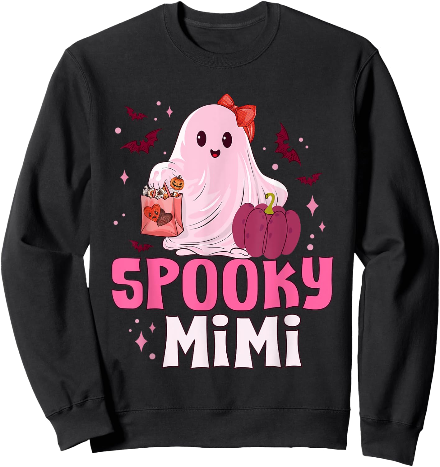Spooky Mimi Cute Boo Ghost Pink Bow Halloween Costume Women Sweatshirt - Sweatshirt | Black