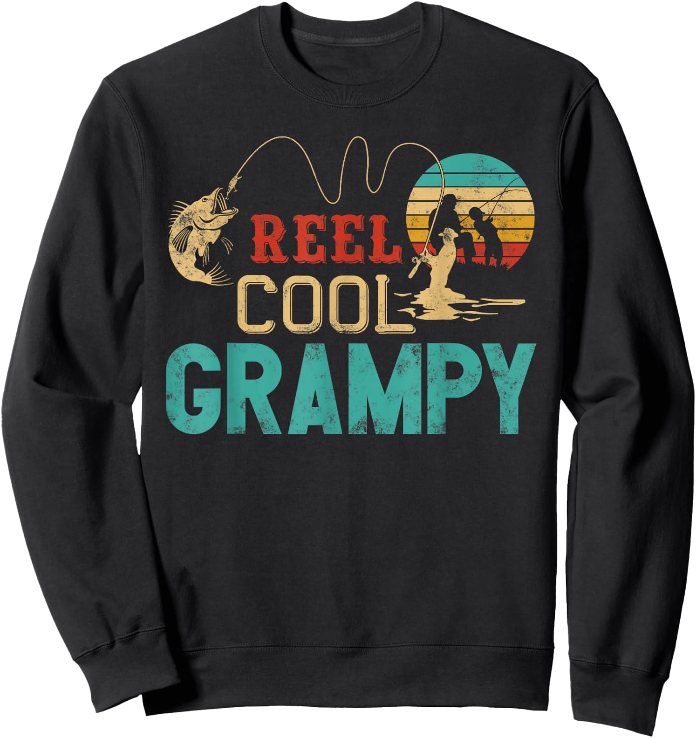 Reel Cool Grampy vintage funny fishing rod Gift Grampy Sweatshirt - Sweatshirt | Black