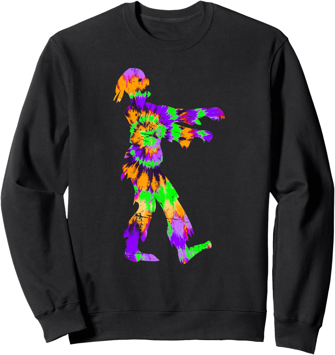 Tie Dye Halloween Zombie - Horror Art Orange Purple Green Sweatshirt - Sweatshirt | Black