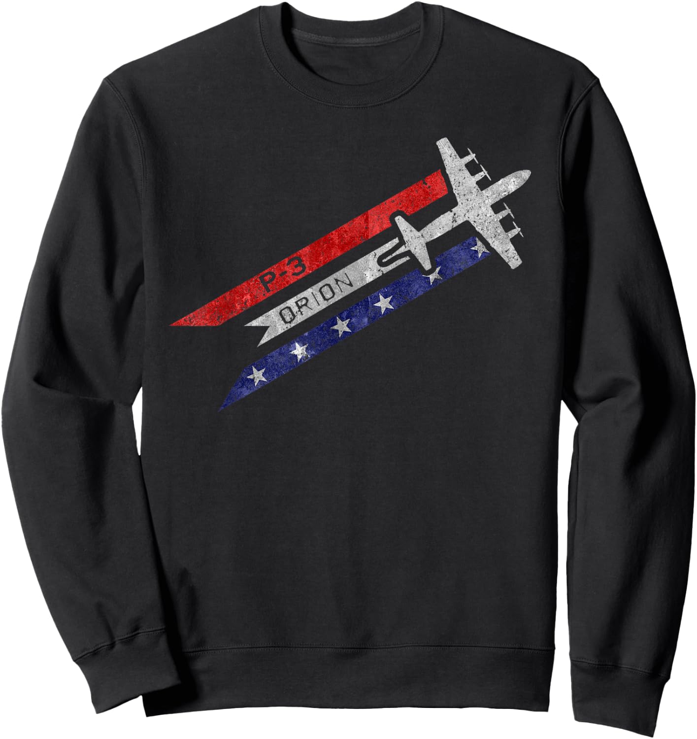 P-3 Orion Military Airplane Red White & Blue Vintage Sweatshirt - Sweatshirt | Black