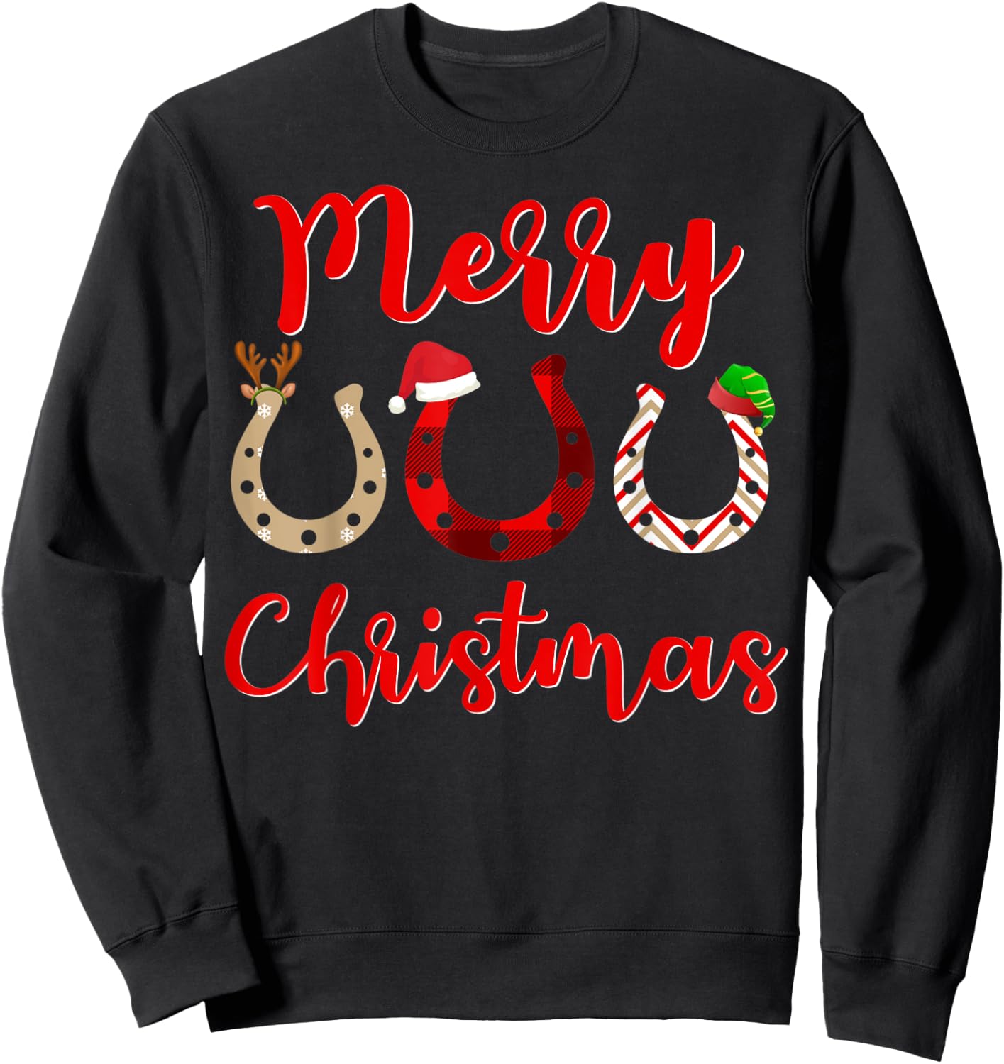 Christmas Horseshoe, Santa Hat, Horse Sweatshirt - Sweatshirt | Black