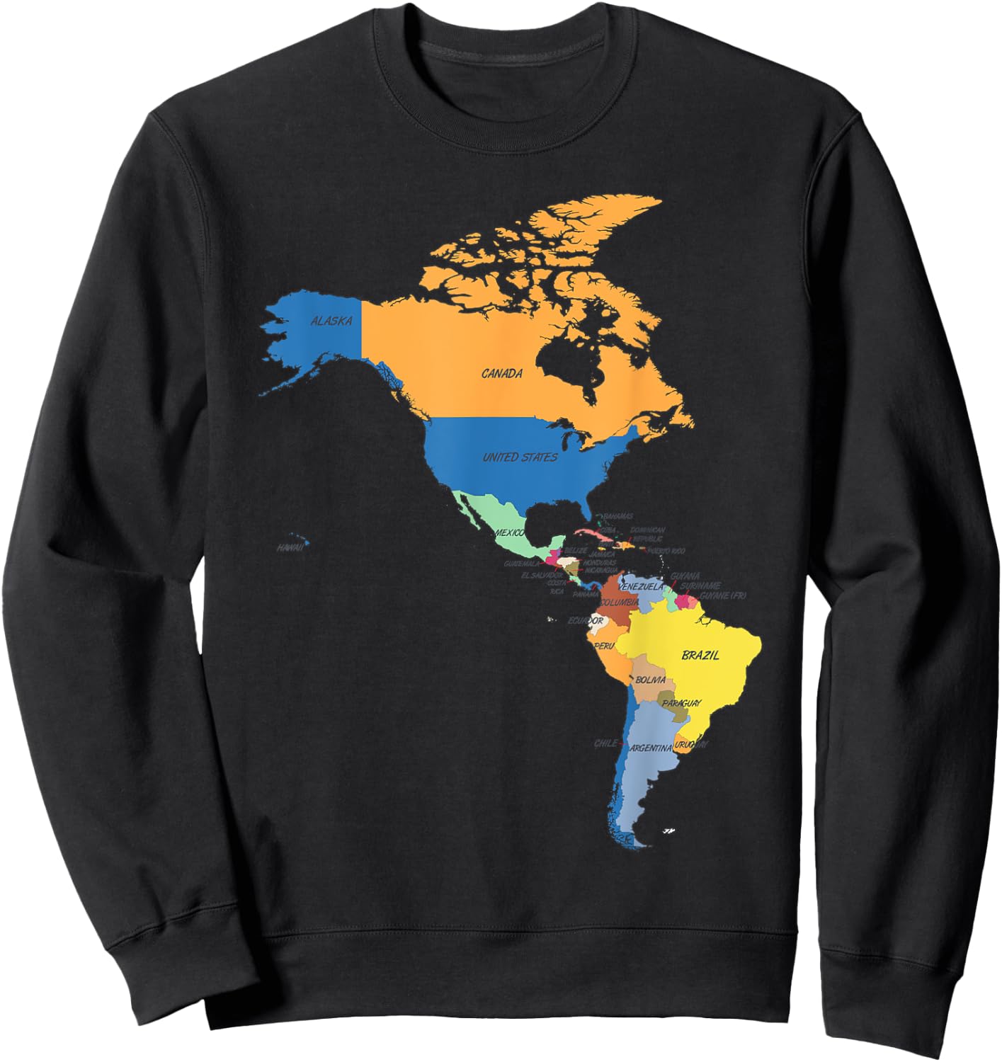 Political map of the continent North and South America Sweatshirt - Sweatshirt | Black