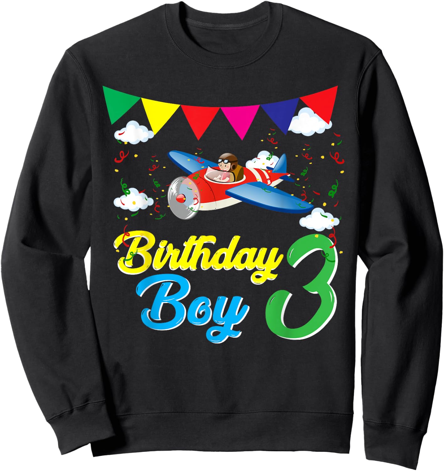 3rd Birthday Boy Airplane Pilot | 3 y old Gift Sweatshirt - Sweatshirt | Black