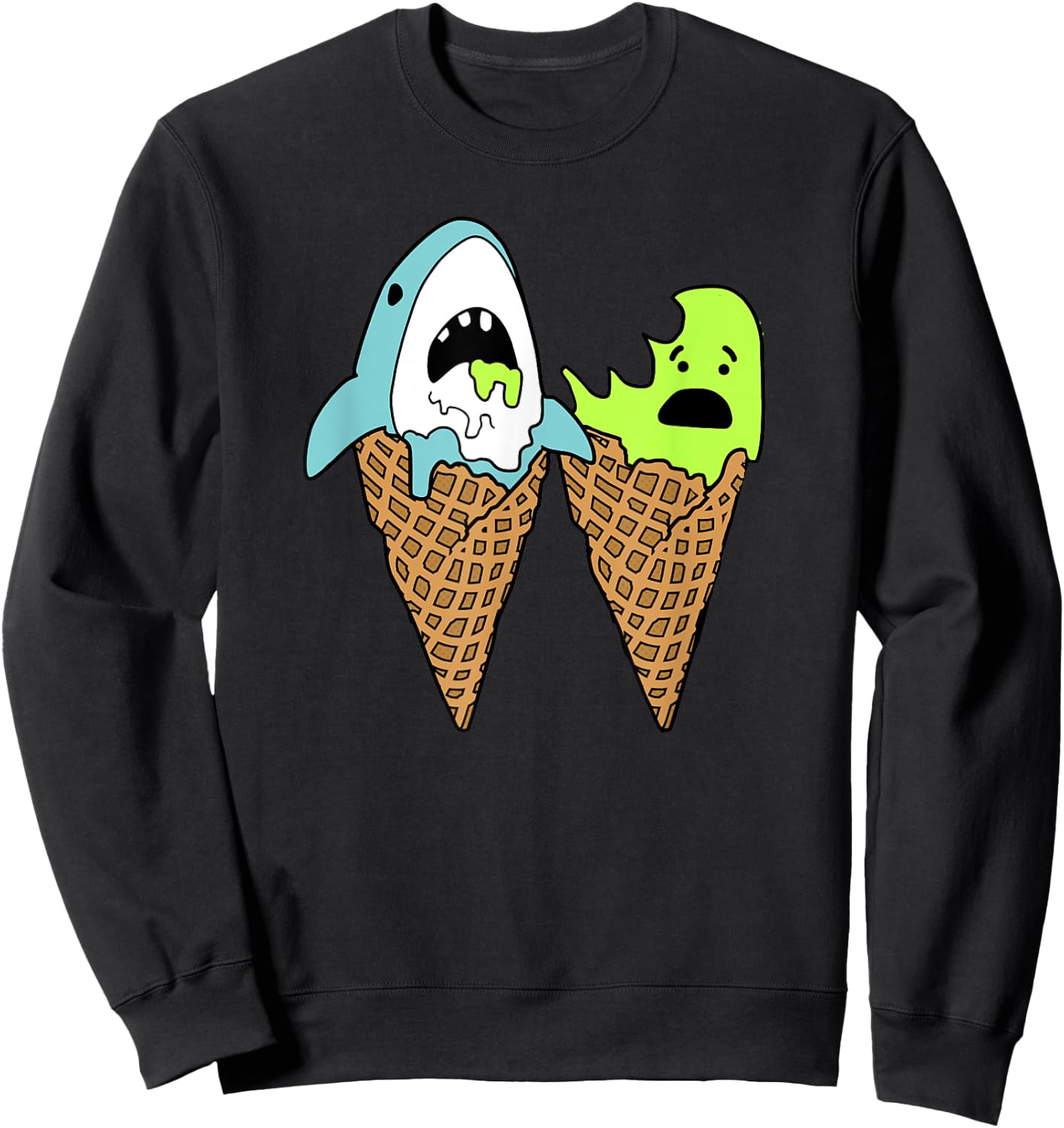 Trendy Graphic Shark Bite Ice Cream Cones Sweatshirt - Sweatshirt | Black