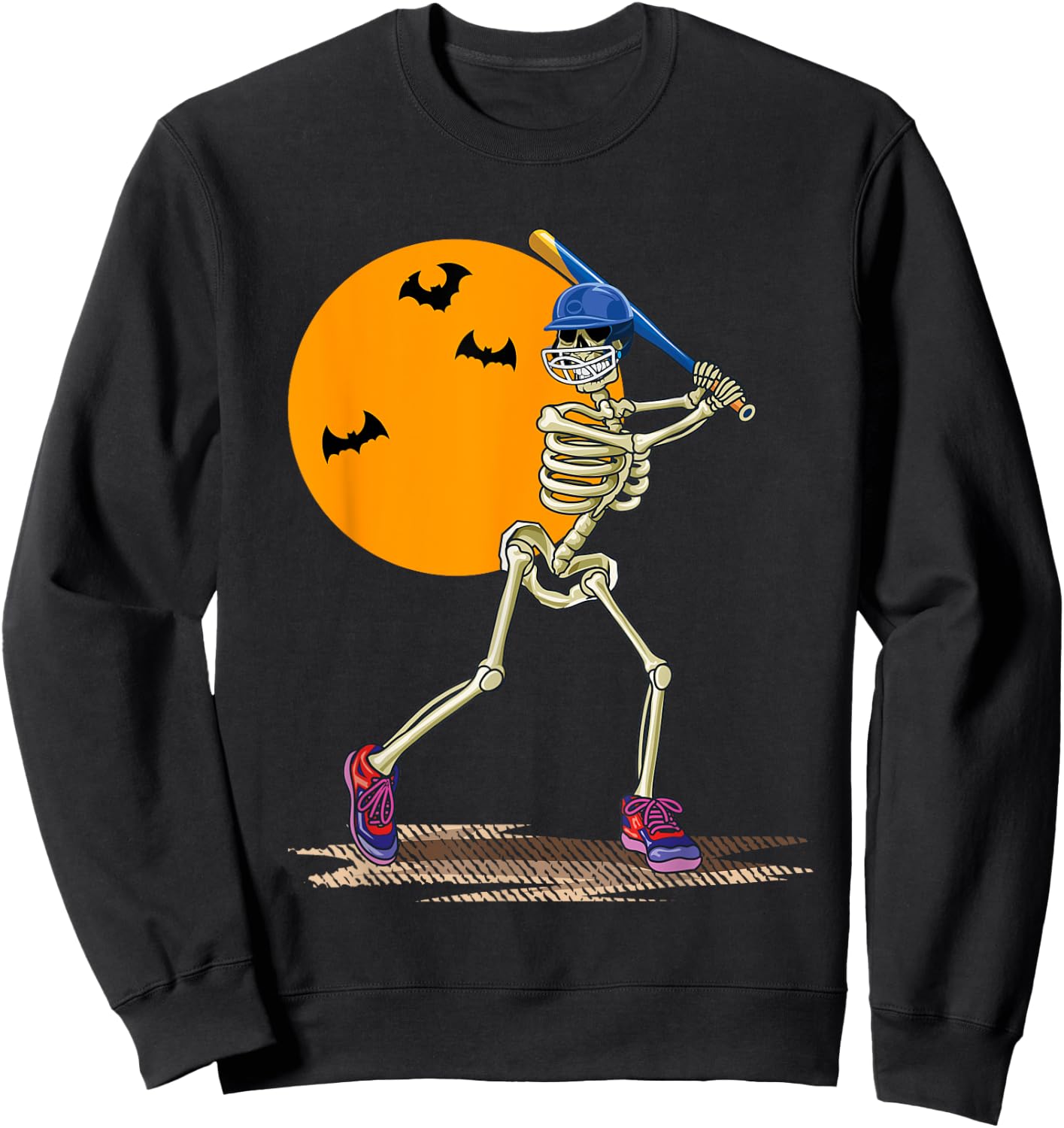 Baseball Skeleton Halloween Men Boys Baseball Halloween Sweatshirt - Sweatshirt | Black