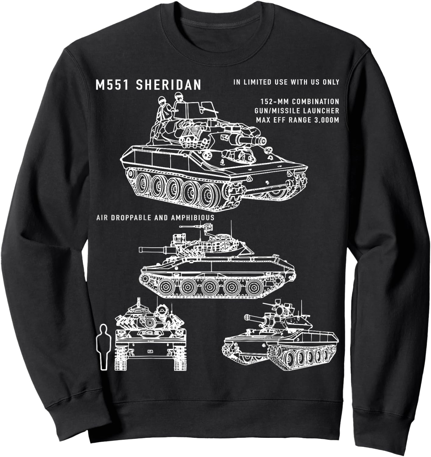 M551 Sheridan Airborne Tank Blueprint Identification Sweatshirt - Sweatshirt | Black