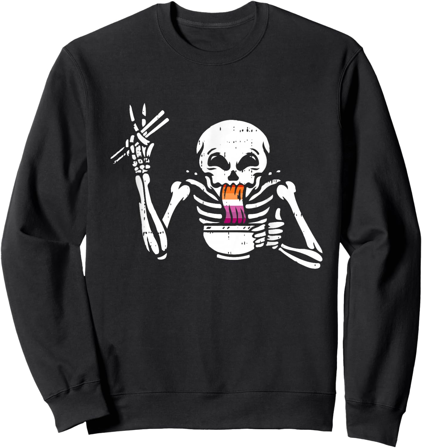 Eating Ramen Lesbian LGBT-Q Pride Japanese Skeleton Sweatshirt - Sweatshirt | Black