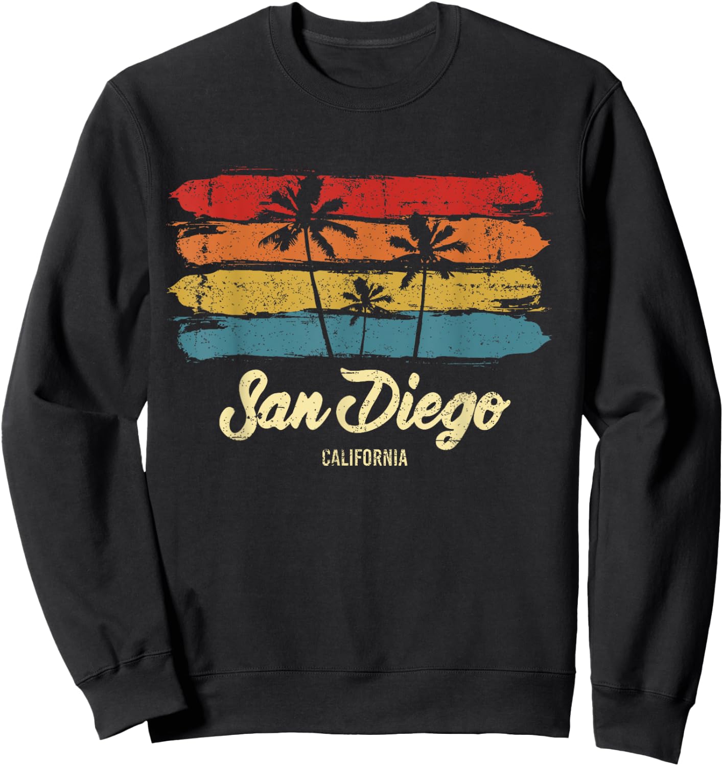 Vintage San Diego California Palm Trees CA Retro Sweatshirt - Sweatshirt | Black
