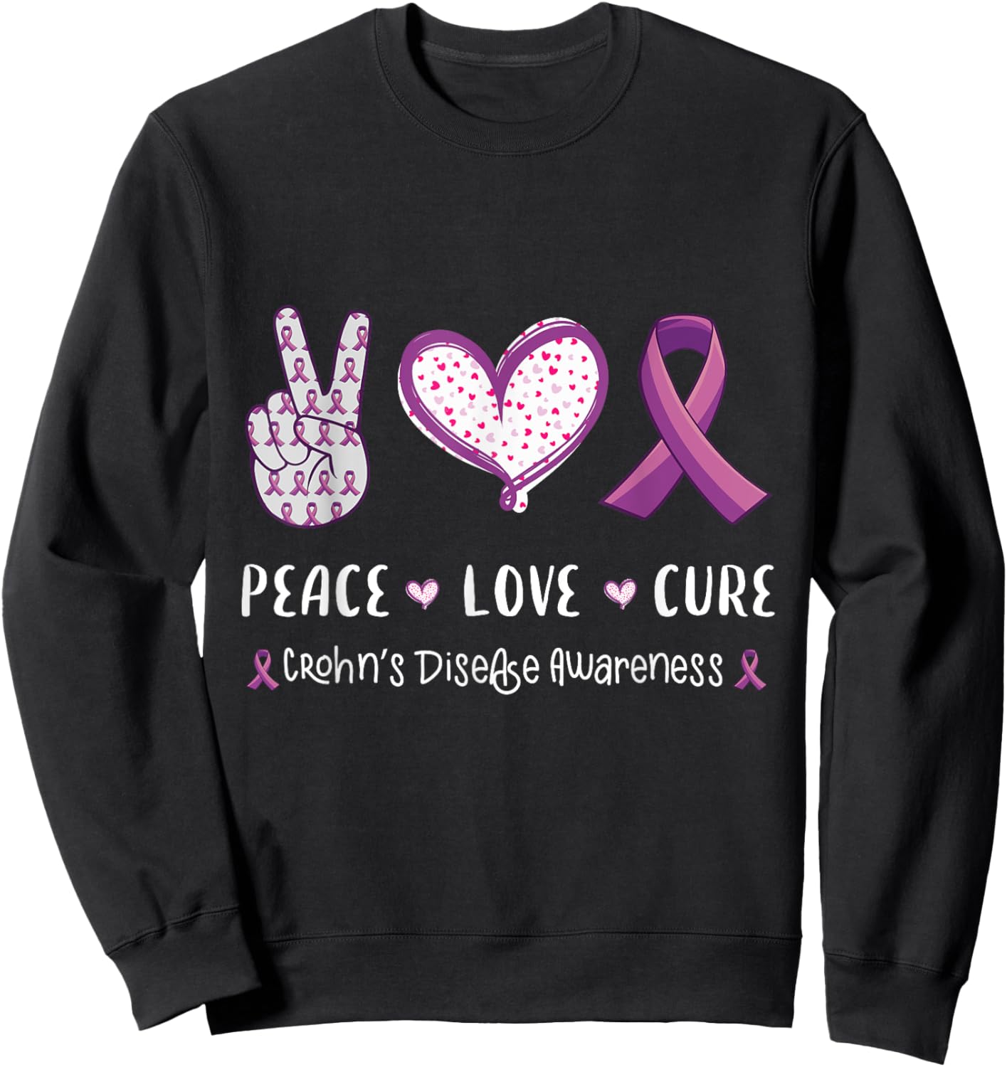 Peace Love cure crohn's disease awareness men women kids IBD Sweatshirt - Sweatshirt | Black