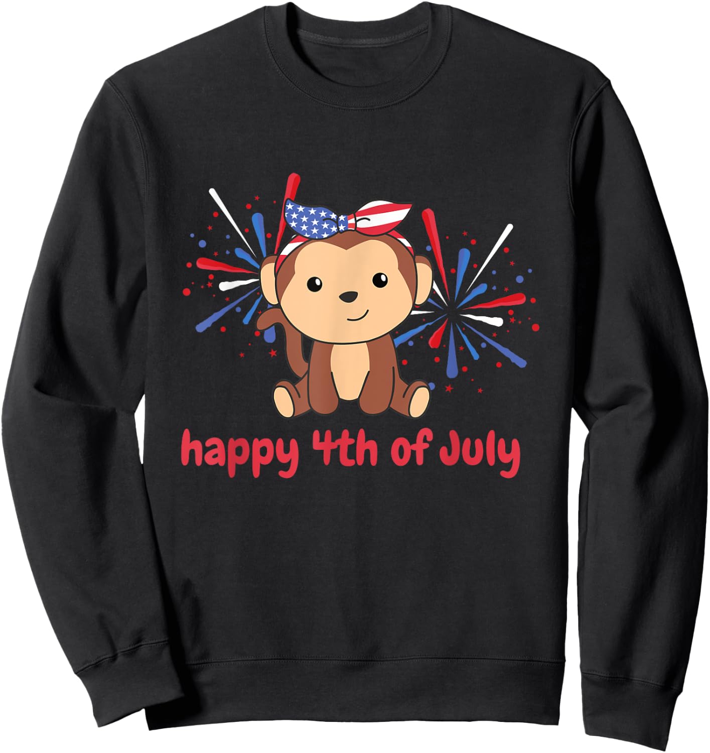 4th Of July American Monkey For Kids Usa Fireworks Monkey Sweatshirt - Sweatshirt | Black