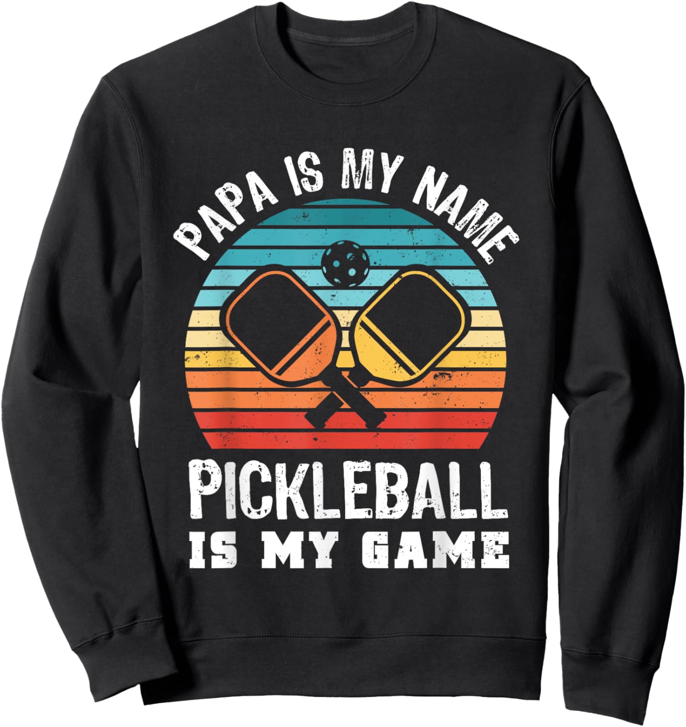 Funny Retro Papa Pickleball Sunset Gift Sweatshirt - Sweatshirt | Black