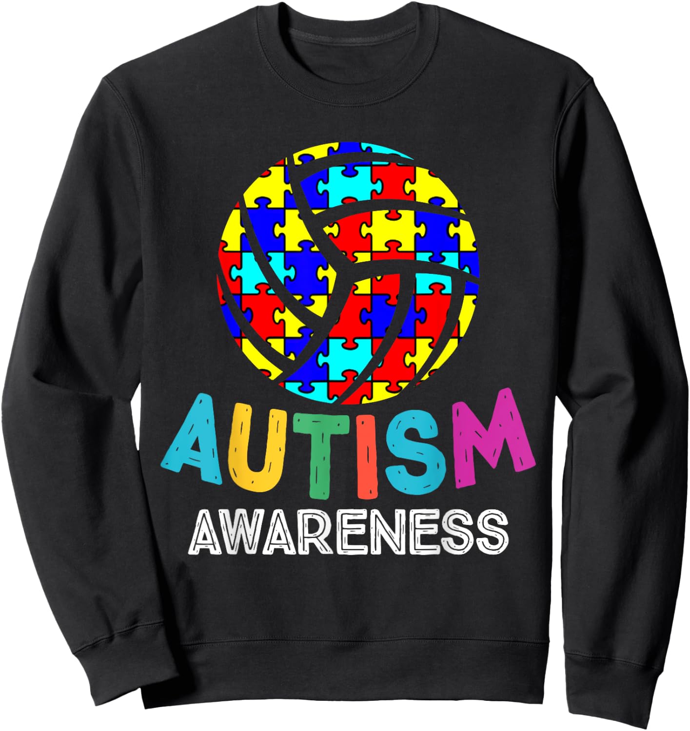 Autism Awareness Month Volleyball Sports Ribbon Women Shirt Sweatshirt - Sweatshirt | Black