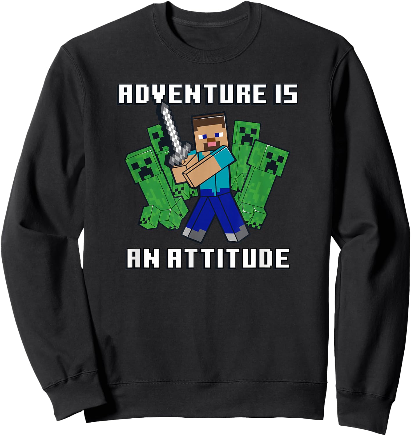 Minecraft Steve Fights Creepers Adventure Sweatshirt - Sweatshirt | Black