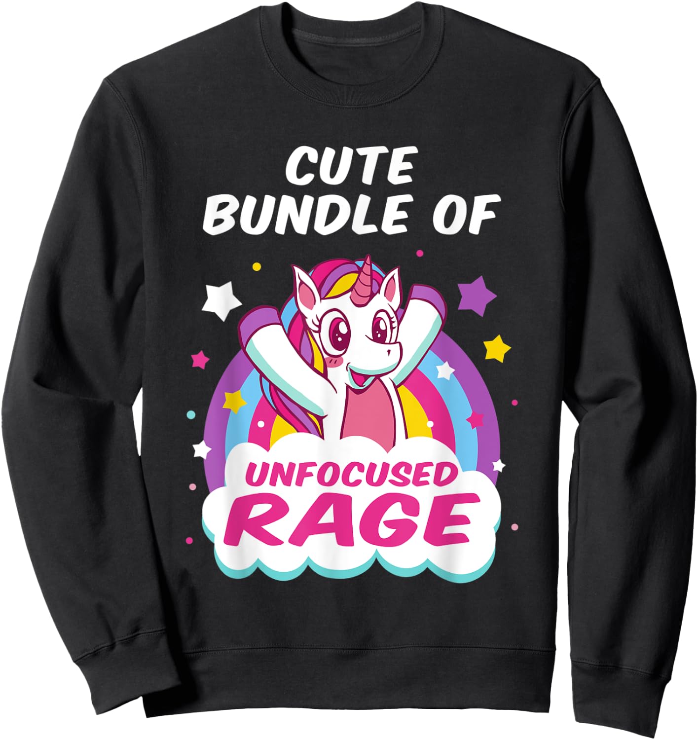 Cute Bundle Of Unfocused Rage Pastel Goth Rainbow Unicorn Sweatshirt - Sweatshirt | Black