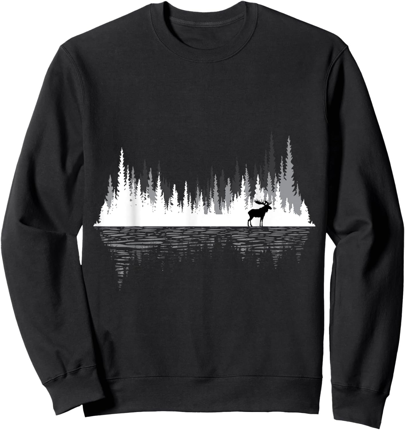Trees Reflection Wildlife Animal Moose Researcher Hunter Sweatshirt - Sweatshirt | Black