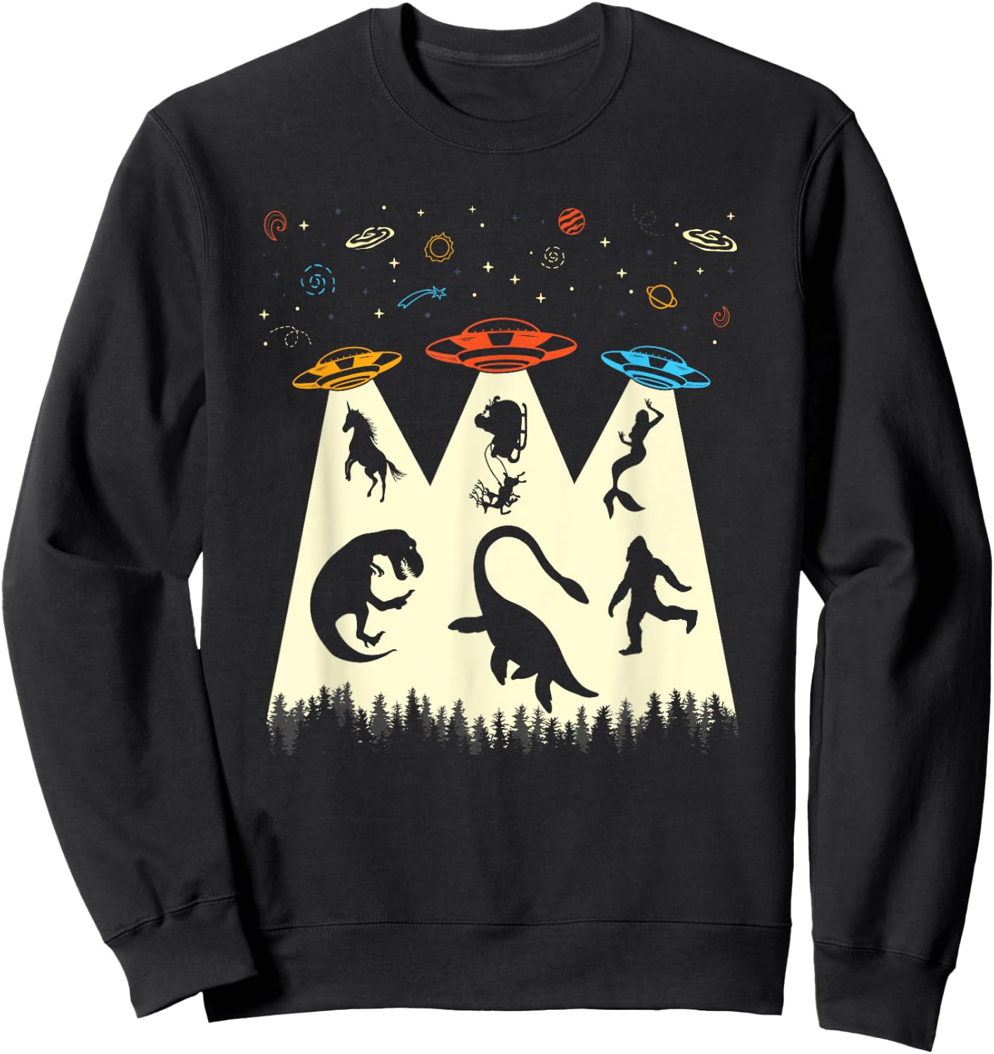 Funny UFO Shirt T-Rex Unicorn Bigfoot Alien Abduction Sweatshirt - Sweatshirt | Black