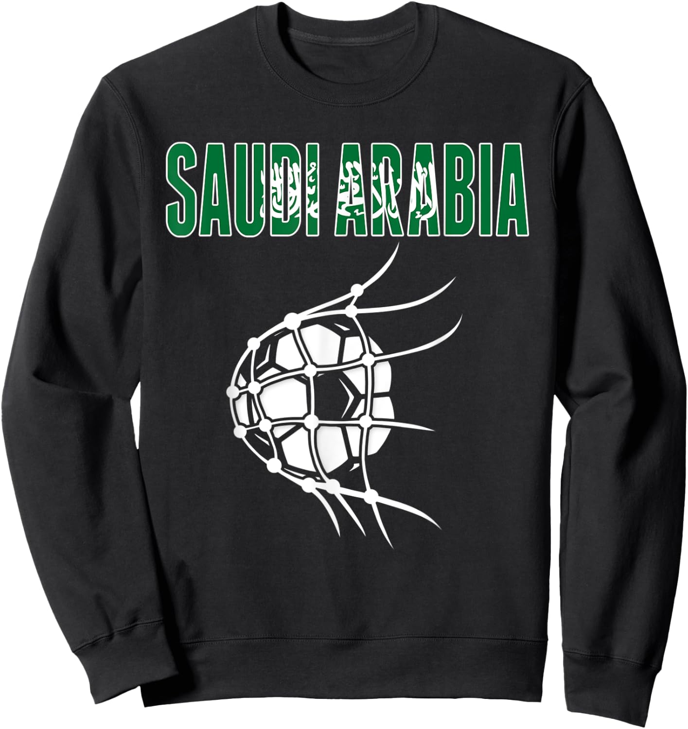 Saudi Arabia Soccer Fans Jersey - Saudi Flag Football In Net Sweatshirt - Sweatshirt | Black
