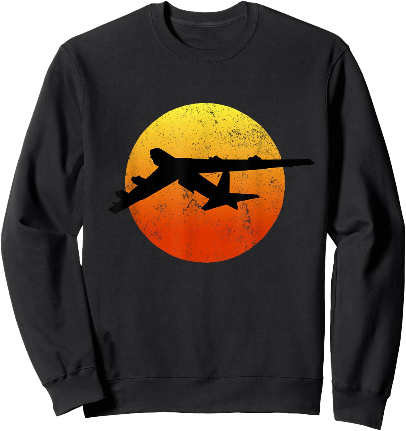 THE SALTY VETERAN B-52 Stratofortress Silhouette Bomber Plane - Men's Black Small Classic Fit Retro Style Cotton Polyester Sweatshirt - Sweatshirt | Black