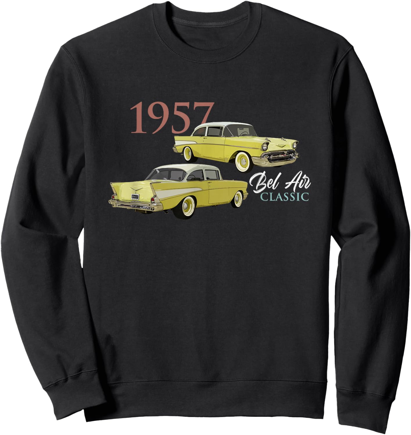 Vintage Cars, Classic Cars, 1957 BEL AIR, 1950'S, Yellow CAR Sweatshirt - Sweatshirt | Black