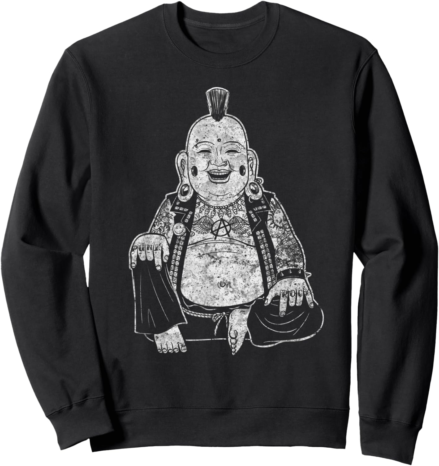 Funny sarcastic and Cool Punk Buddha Tattoos Sweatshirt - Sweatshirt | Black
