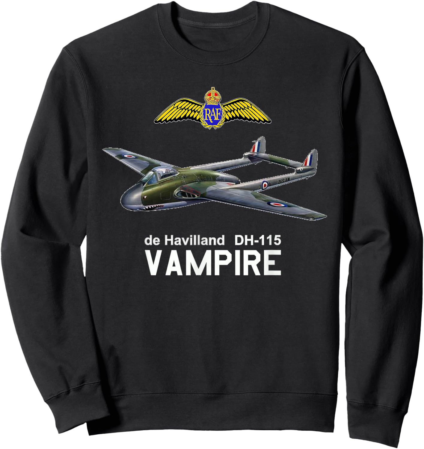 De Havilland Vampire British Military Aircraft Gift Sweatshirt - Sweatshirt | Black