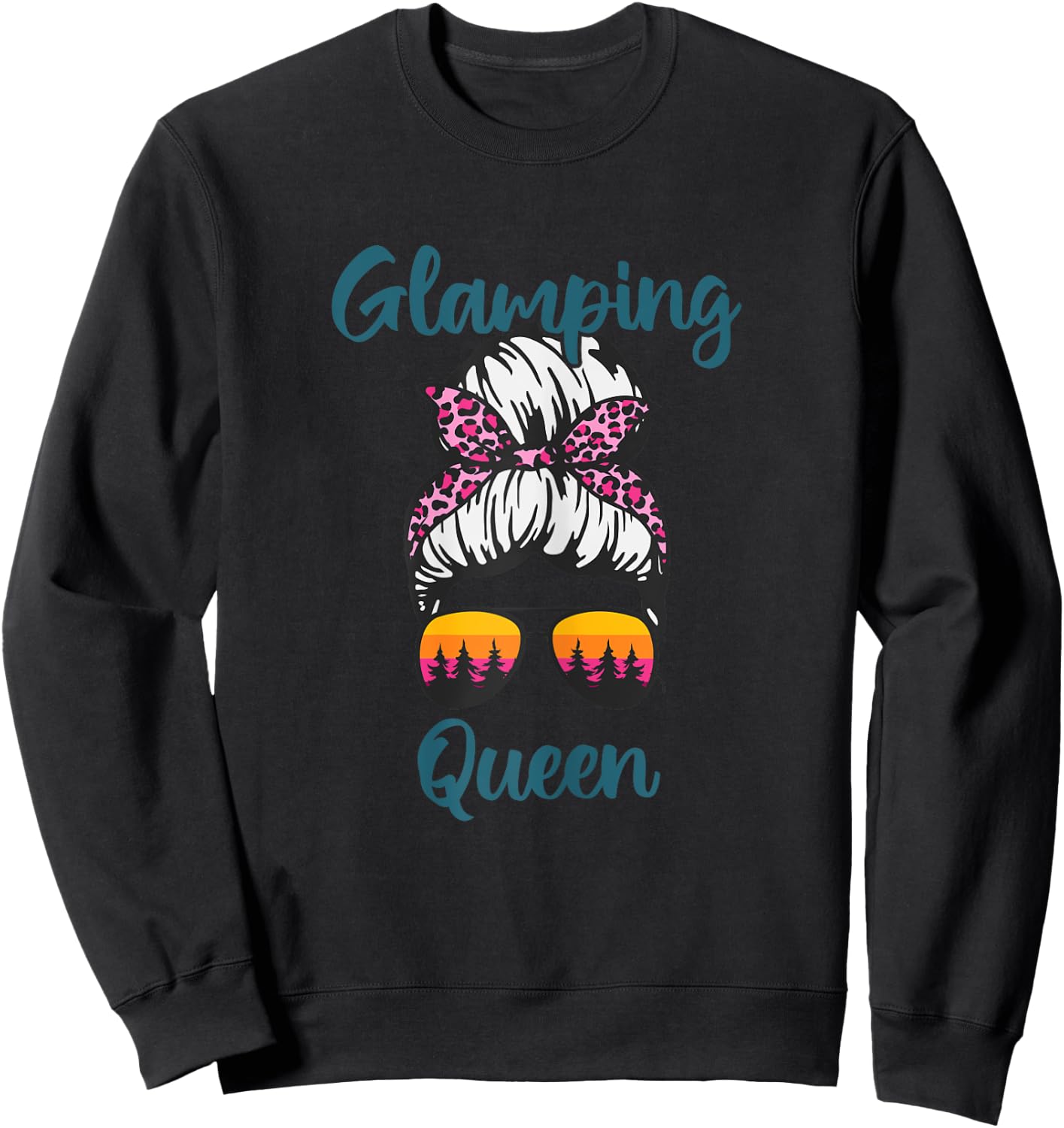 Funny Camping Hair Messy Bun Outdoor Glamping Queen Sweatshirt - Sweatshirt | Black