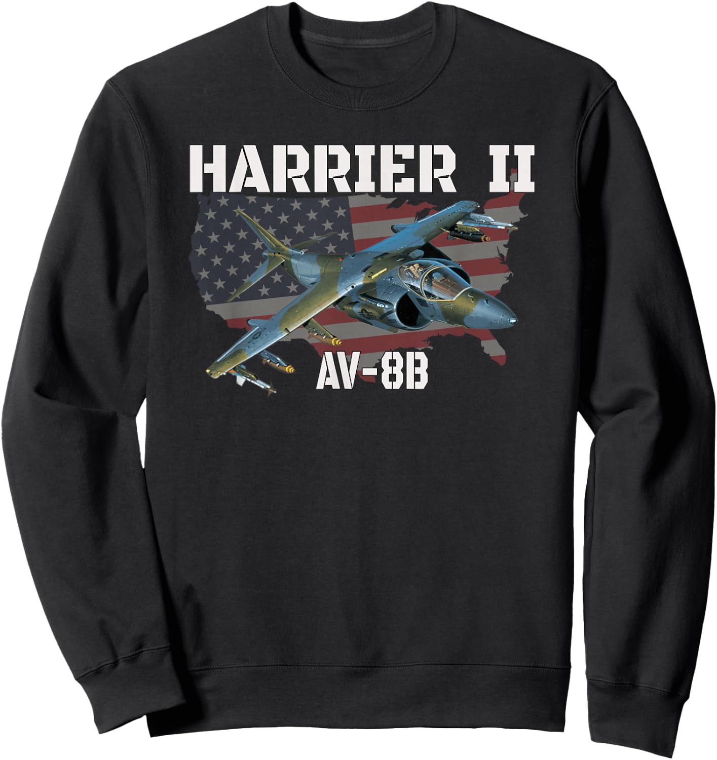 AV-8B Harrier II Ground-Attack Aircraft Military Aviation Sweatshirt - Sweatshirt | Black
