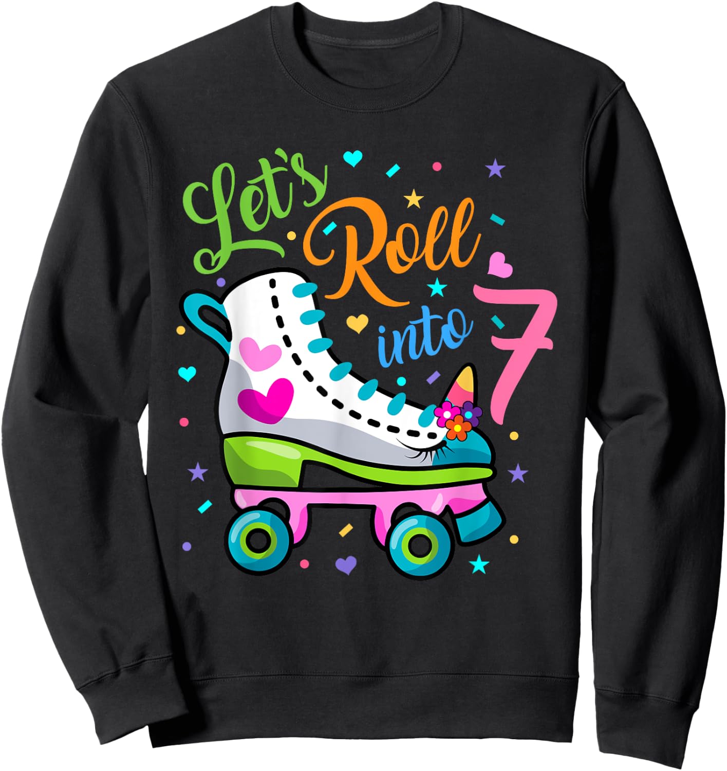 Let's Rolling Into 7 Years Old 7th Birthday Skating Unicorn Sweatshirt - Sweatshirt | Black