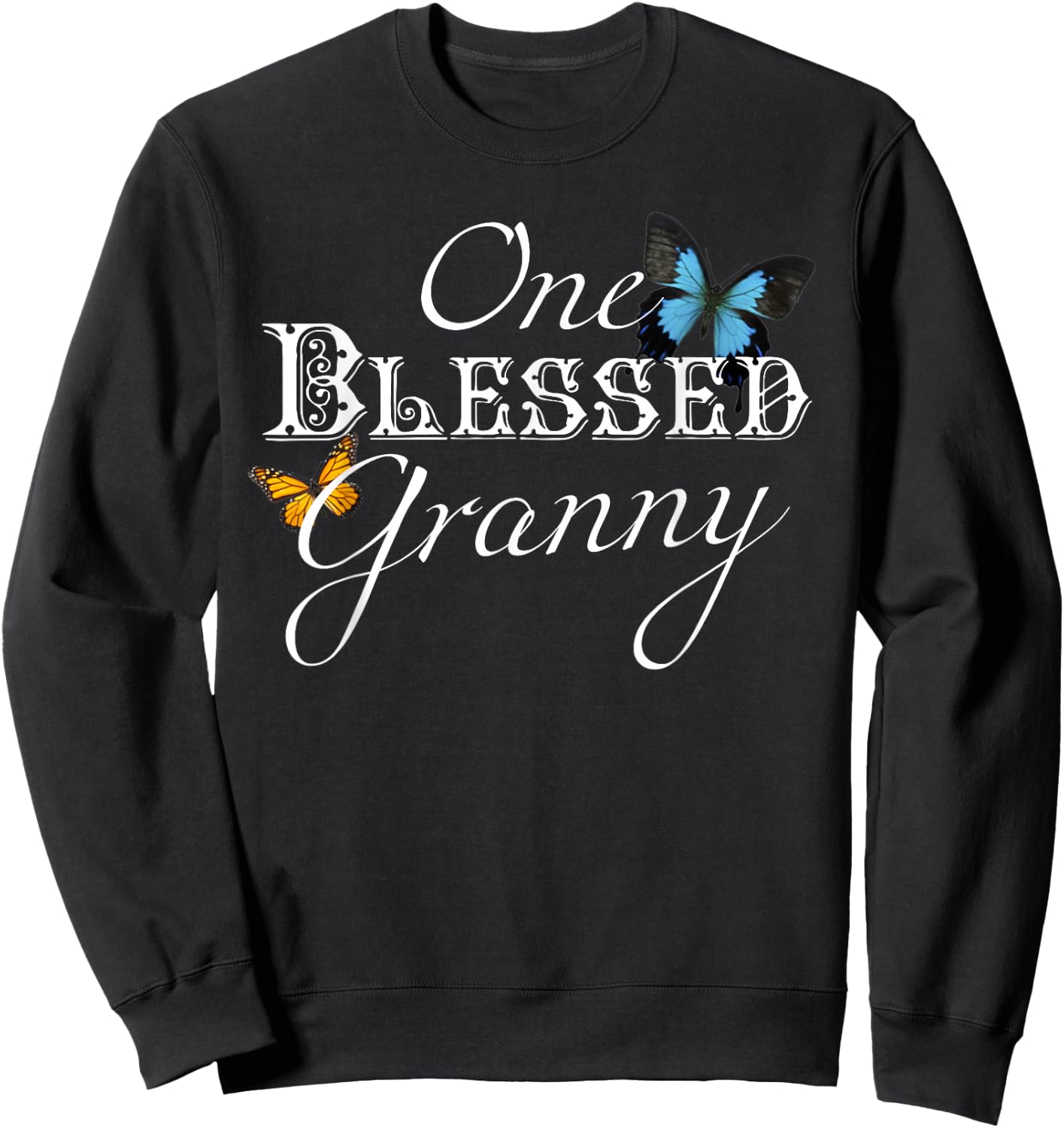 Granny Shirt - One Blessed Granny - Grandmother Gift Sweatshirt - Sweatshirt | Black