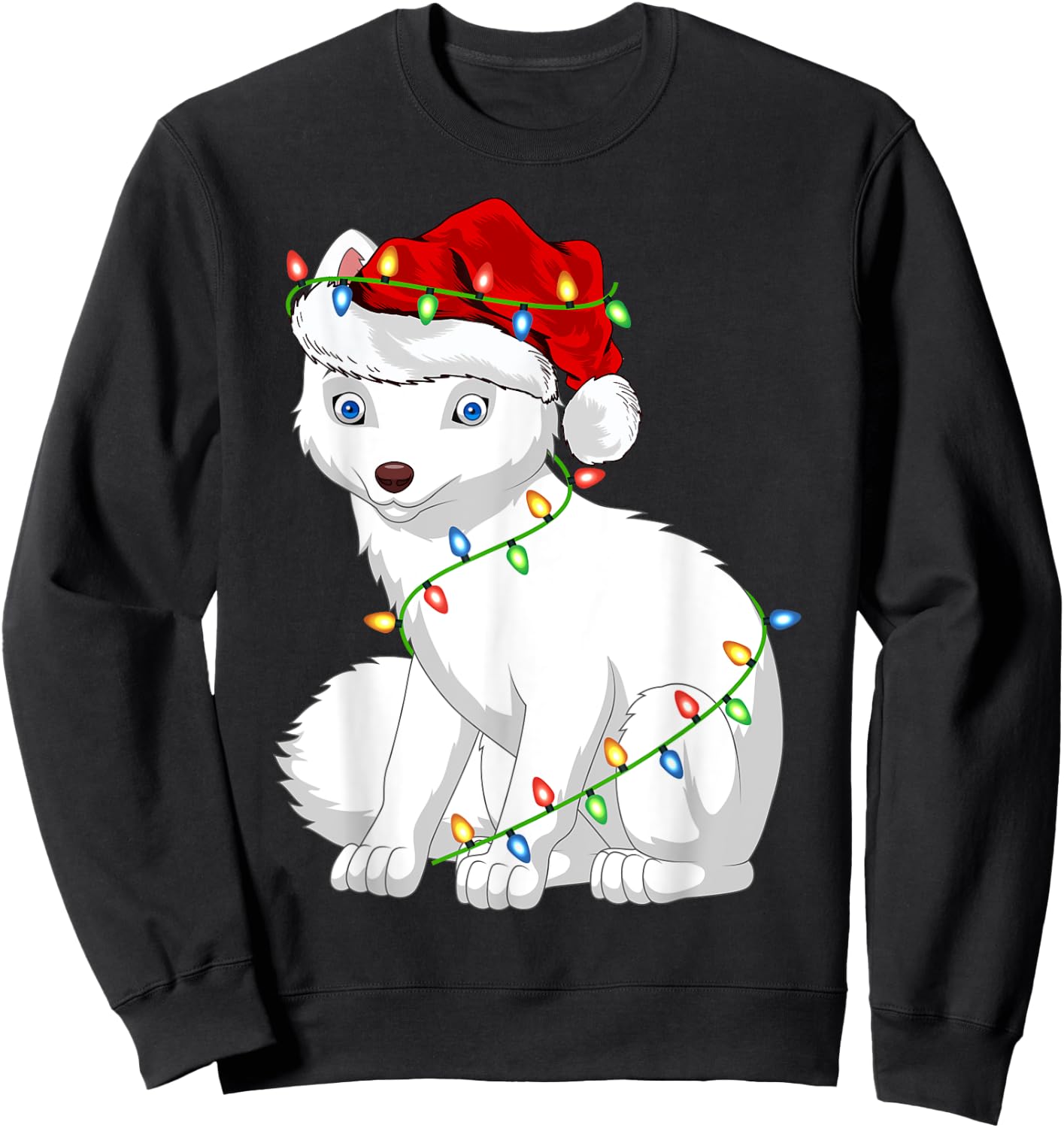 Arctic Fox Animal Lover Xmas Santa Hat Arctic Fox Christmas Sweatshirt - Sweatshirt | Black