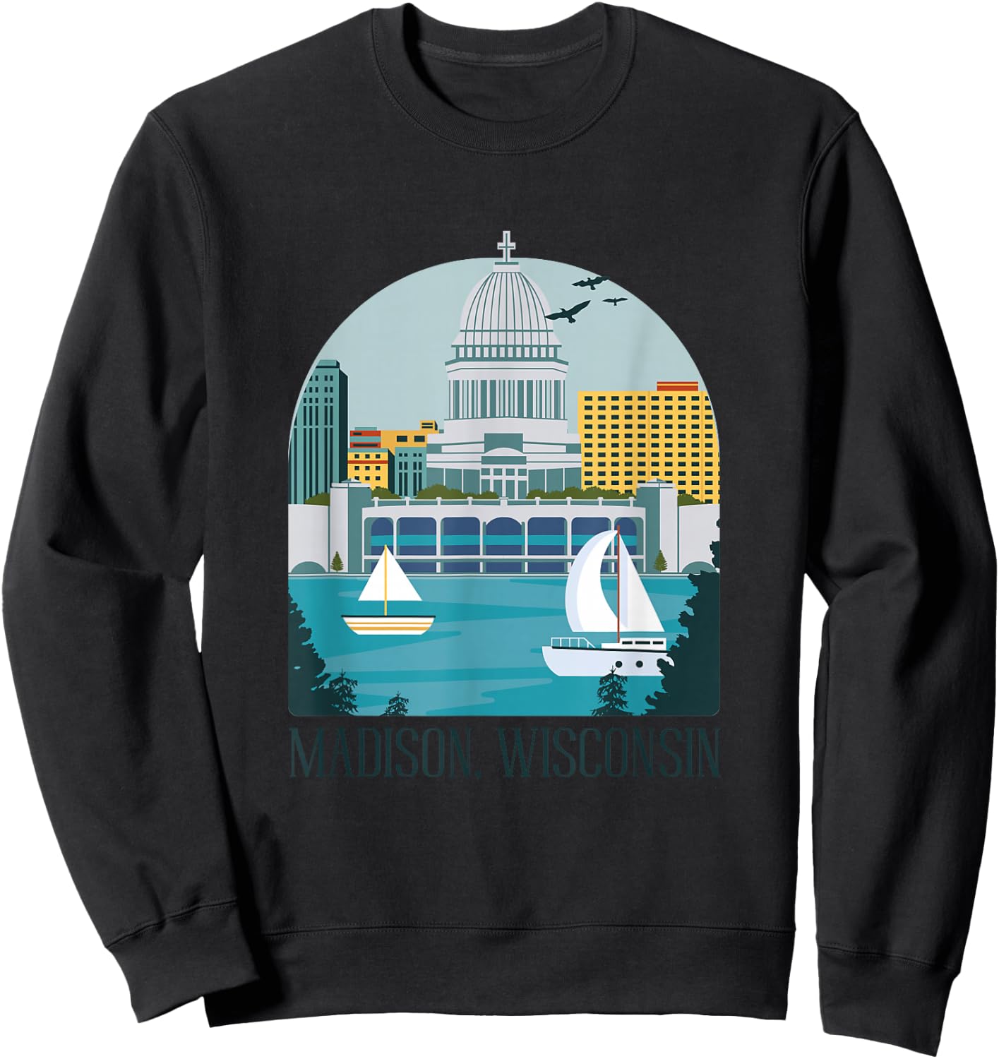Madison Wisconsin Skyline Vintage Sweatshirt - Sweatshirt | Black