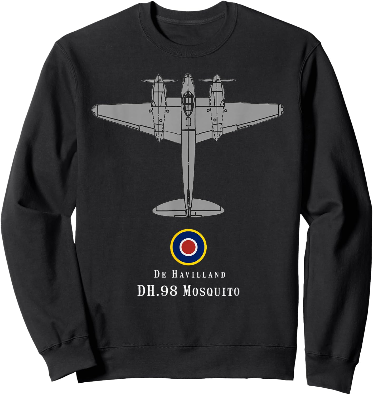 DH.98 Mosquito Tech Drawing WWII RAF Bomber Airplane Sweatshirt - Sweatshirt | Black