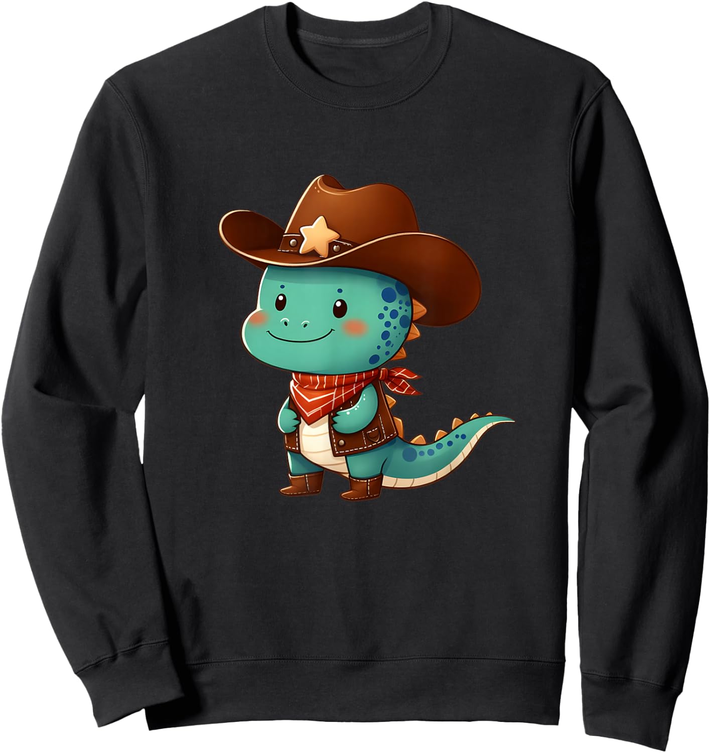 Cute Western Rodeo Dino Sheriff Costume Cowboy Dino Dinosaur Sweatshirt - Sweatshirt | Black